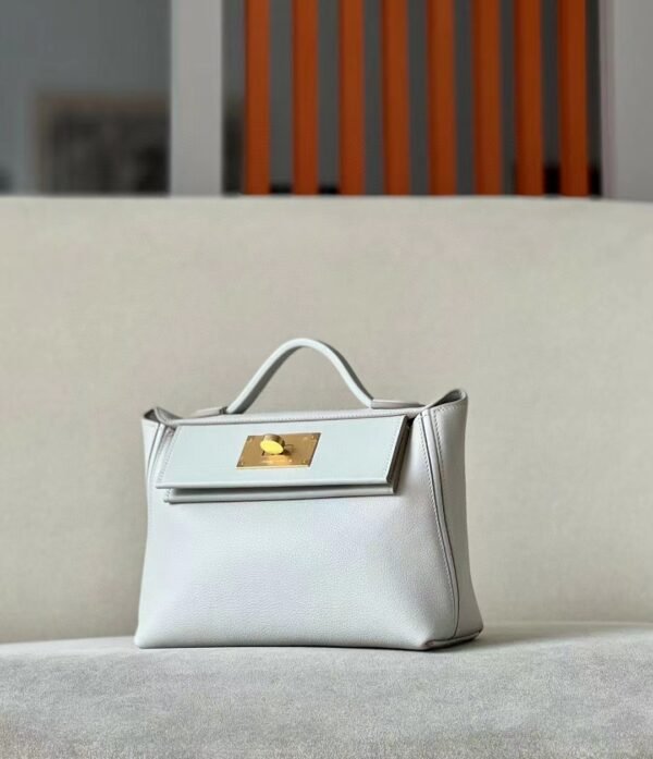 Hermes Kelly 2424 Evercolor & Swift Leather 80 Pearl grey Gold Hardware 21cm Full Handmade