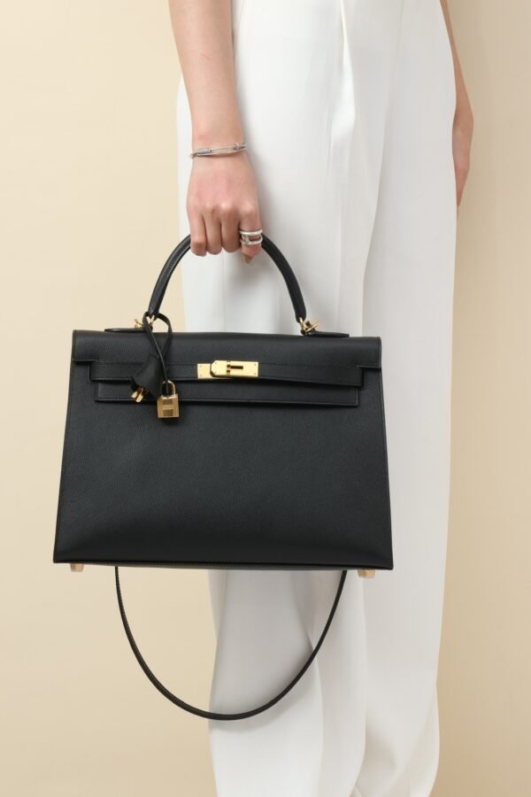 GPC Mode Kelly Epsom Leather CK89 Black Gold Hardware 35cm Full Handmade