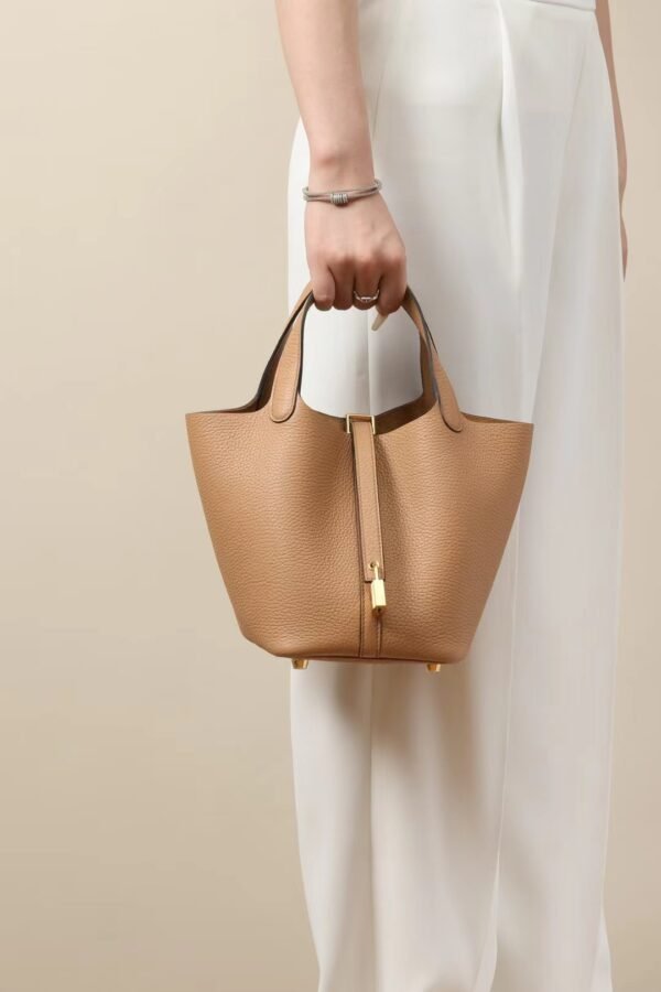 GPC Mode Picotin TC Leather OM New Tea Khaki Gold Hardware 18cm Full Handmade