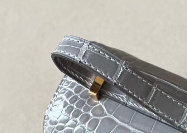 Hermes Constance Shiny Alligator crocodile 0V Crystal grey Gold Hardware 18cm Full Handmade