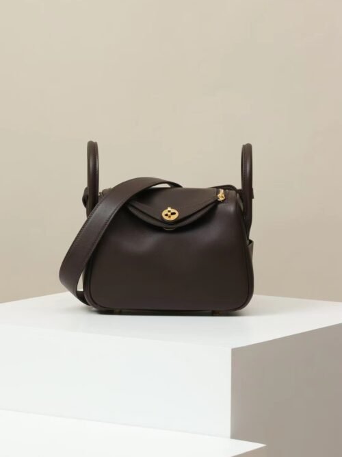 85f4214bcf9583e GPC Mode Lindy Swift Clemence 44 Dark coffee & D2 denim blue Gold Hardware 19cm Full Handmade