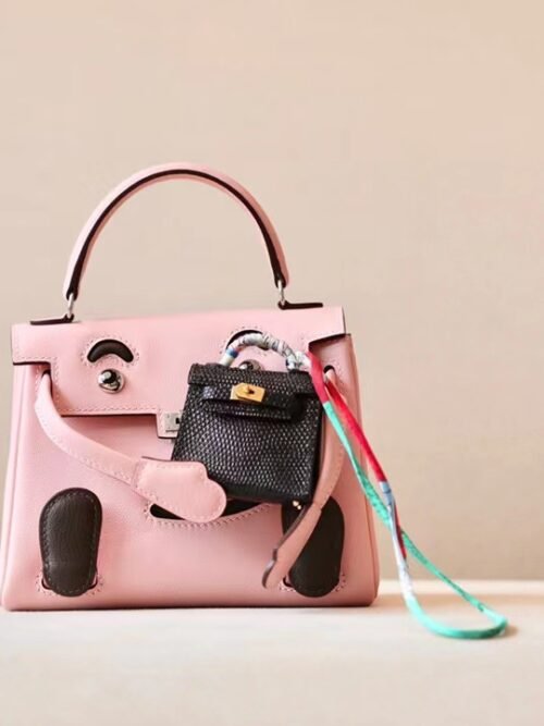 Hermes Kelly dolly Swift sakura pink & chocolate Silver Hardware 16cm Full Handmade