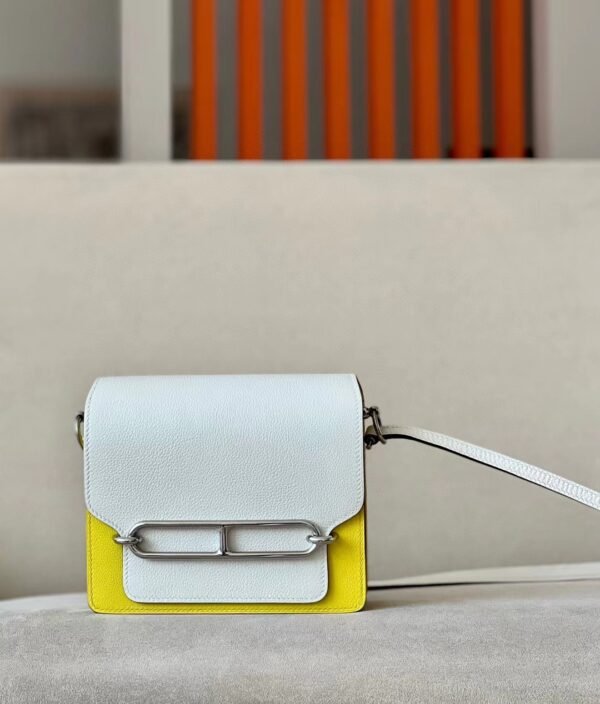 Hermes Roulis evercolor 01 Pure White & 9R Lemon yellow Silver Hardware 19cm Full Handmade