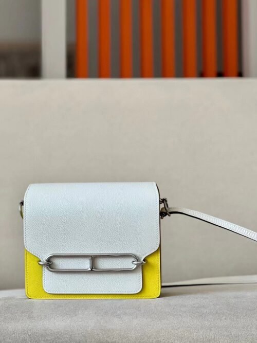 Hermes Roulis evercolor 01 Pure White & 9R Lemon yellow Silver Hardware 19cm Full Handmade