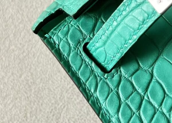 Hermes Mini Kelly Matte Alligator crocodile 06 turquoise Silver Hardware 19cm Full Handmade