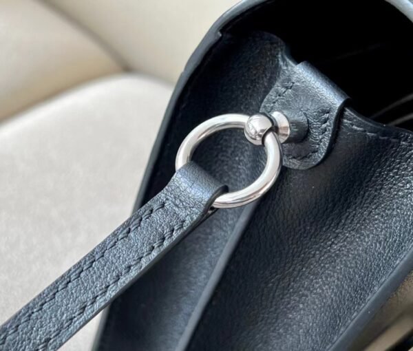 Hermes Roulis evergrain Leather Black Silver Hardware 19cm Full Handmade