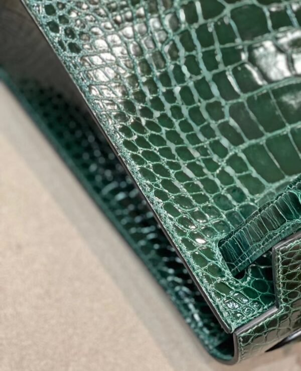 Hermes Kelly Shiny Alligator crocodile CK67 Deep Green Gold Hardware 25cm Full Handmade