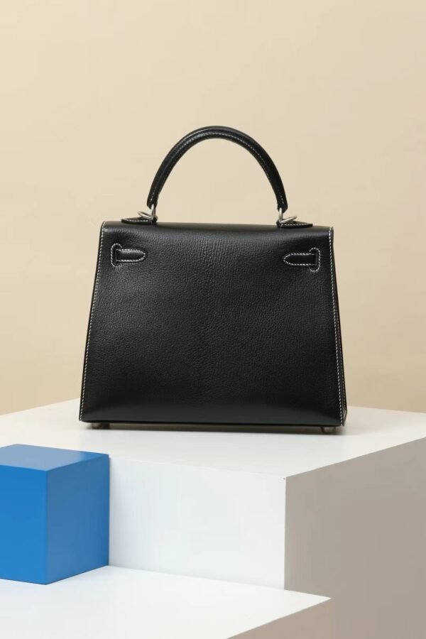 GPC Mode Kelly Chevre CK89 Black & CK80 Pearl grey Silver Hardware 25cm Full Handmade