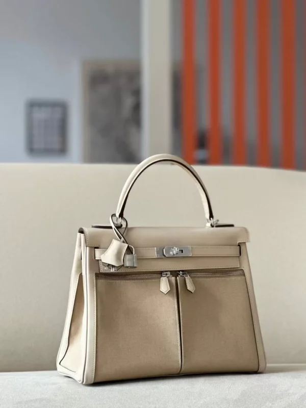 89894aa6117fc6e-jpg Hermès Kelly Box & Canvas S2 Light Khaki Silver Hardware 32cm Full Handmade