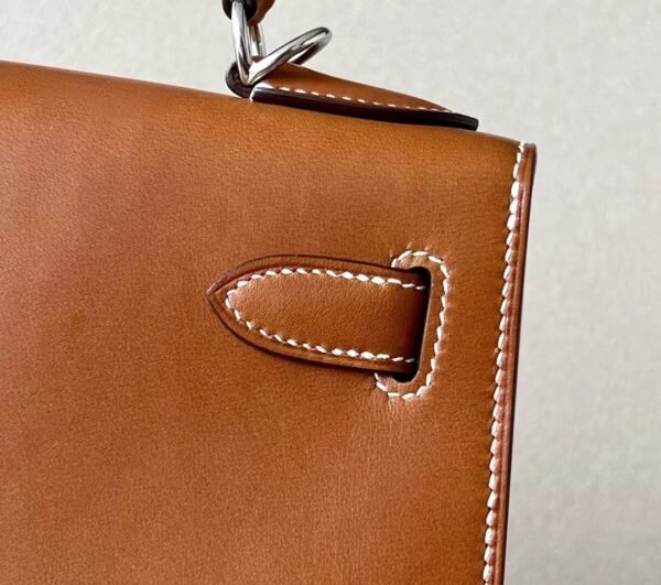 Hermes Kelly Barenia CK37 Golden Brown Silver Hardware 28cm Full Handmade