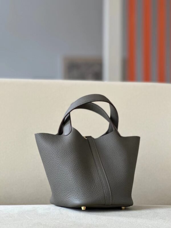 Hermès Picotin TC Leather 8F tinware grey Gold Hardware 18cm Full Handmade