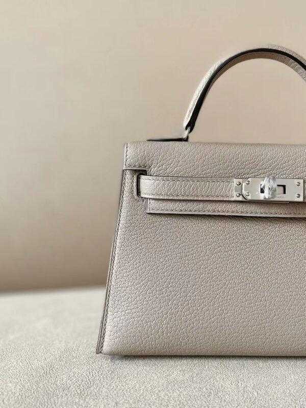 Hermes Mini Kelly Chevre CK81 Gris Tourterelle & 1L cactus green Silver Hardware 19cm Full Handmade