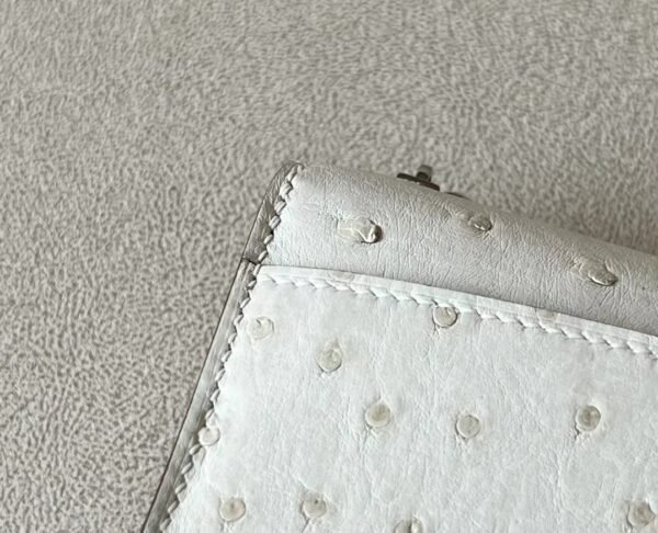 Hermes Verrou Ostrich Creamy White Silver Hardware 17cm Full Handmade