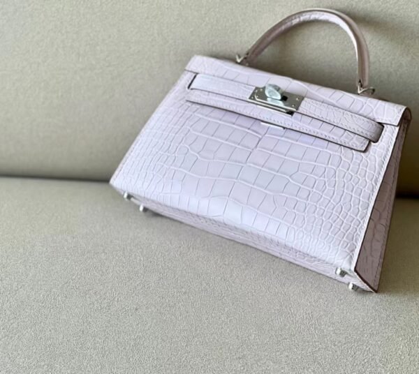 Hermes Mini Kelly wild Matte Alligator 09 Light Purple Silver Hardware 19cm Full Handmade