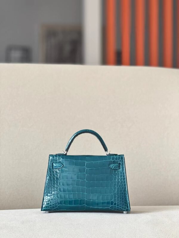 Hermes Mini Kelly Shiny Alligator crocodile WO Blue Green Silver Hardware 19cm Full Handmade