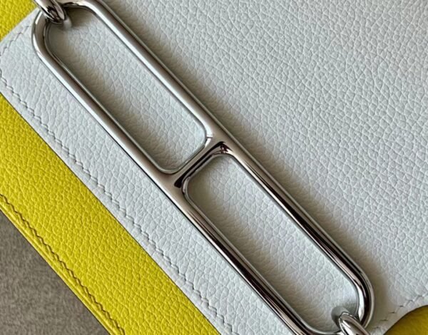 Hermes Roulis evercolor 01 Pure White & 9R Lemon yellow Silver Hardware 19cm Full Handmade