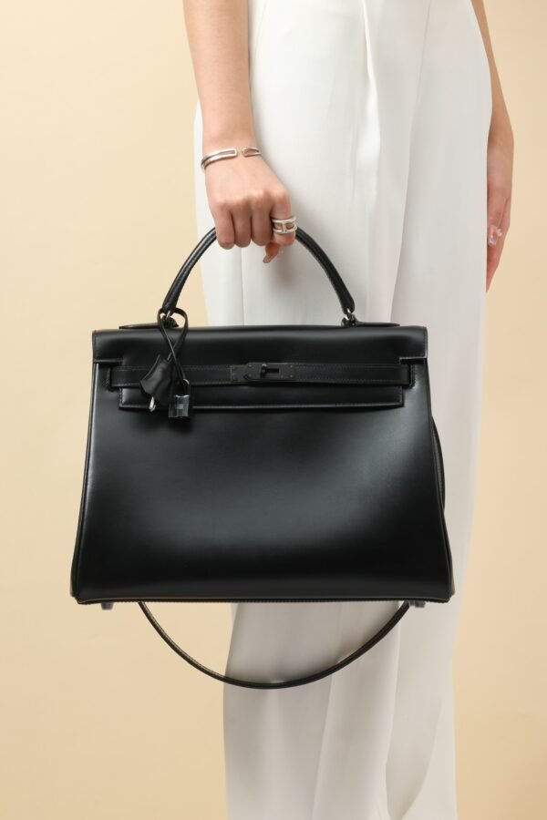 8d4a4fb5536365b GPC Mode Kelly Shiny Box Leather CK89 Black So noir Black Hardware 35cm Full Handmade
