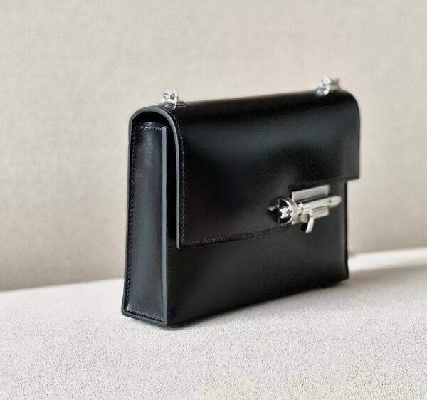 Hermes Verrou chain Box CK89 Black Silver Hardware 17cm Full Handmade