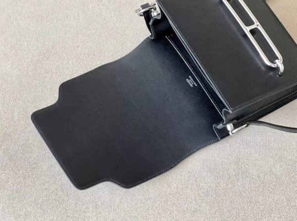 Hermes Roulis evergrain Leather Black Silver Hardware 19cm Full Handmade