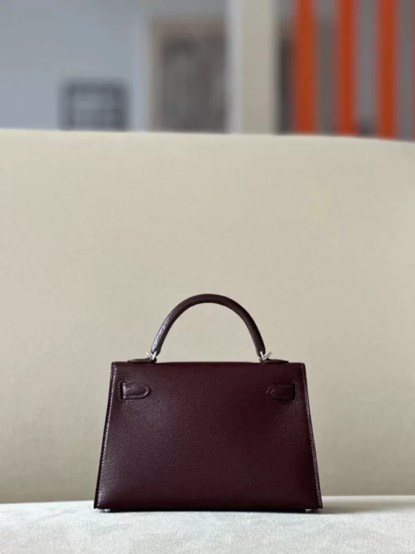 Hermès Mini Kelly Chevre OG Brownish red Silver Hardware 19cm Full Handmade