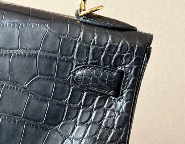 Hermes Kelly Matte Alligator crocodile CK89 Black Gold Hardware 28cm Full Handmade