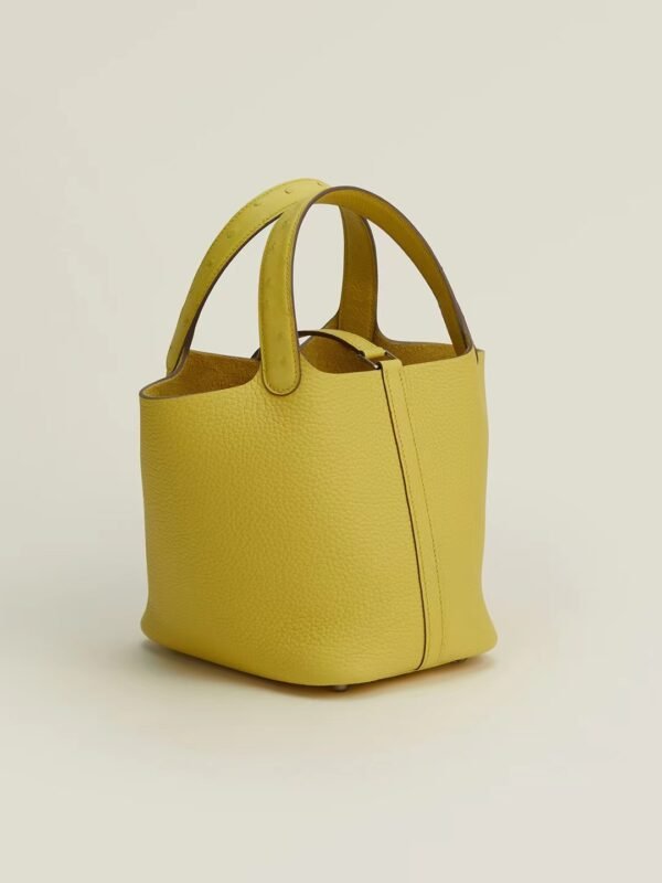 GPC Mode Picotin Clemence & Ostrich Lemon yellow Silver Hardware 18cm Full Handmade