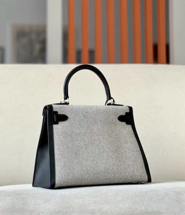Hermes Kelly swift & canvas CK89 Black Silver Hardware 28cm Full Handmade