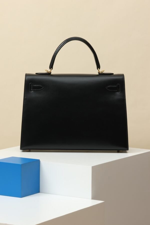 GPC Mode Kelly Shiny Box Leather CK89 Black Gold Hardware 35cm Full Handmade