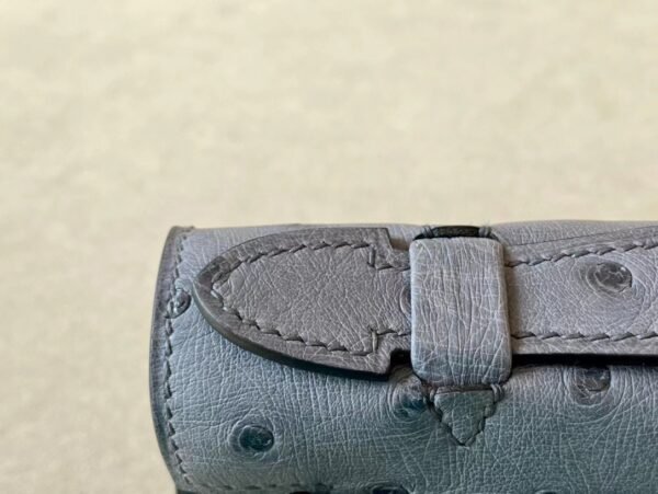 Hermes Mini Kelly pochette Ostrich 82 Agate grey Gold Hardware 22cm Full Handmade