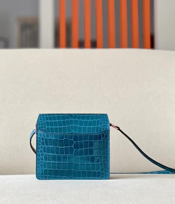 Hermes Roulis shiny alligator Blue Silver Hardware 18cm Full Handmade