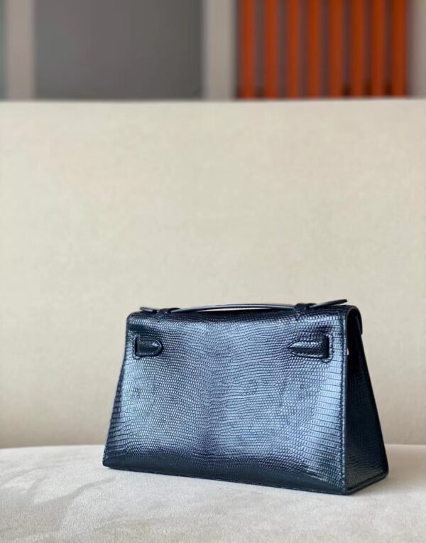 Hermes Mini Kelly pochette Lizard Dark blue Gold Hardware 22cm Full Handmade