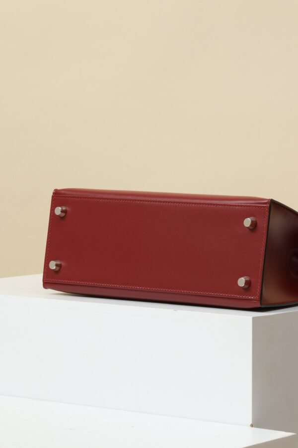 GPC Mode Kelly Shiny Box Leather Bordeaux wine red Silver Hardware 25cm Full Handmade