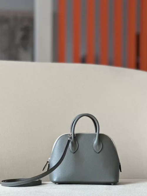 Hermès Bolide Evercolor 0L Grey & 8L Ice white Silver Hardware 18cm Full Handmade