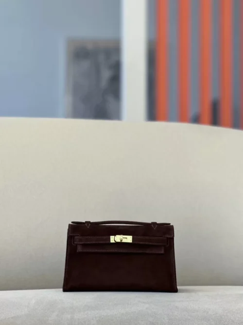 Hermès mini kelly pochette chamois Coffee Brown Gold Hardware 22cm Full Handmade