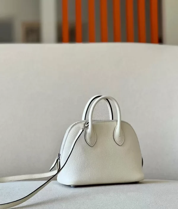 Hermès Mini Bolide Chevre Creamy White Silver Hardware 18cm Full Handmade