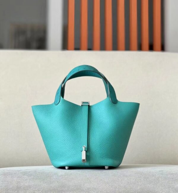9203c61f08805c4 Hermes Picotin Touch TC & Ostrich 6w Mint green Silver Hardware 18cm Full Handmade