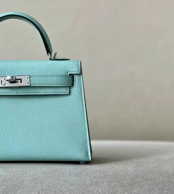 Hermes Mini Kelly chevre 79 turq & 7C cobalt blue Silver Hardware 19cm Full Handmade