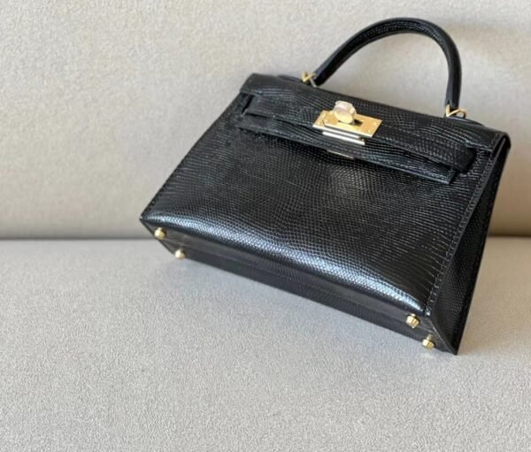Hermès mini Kelly Lizard CK89 Black Gold Hardware 19cm Full Handmade