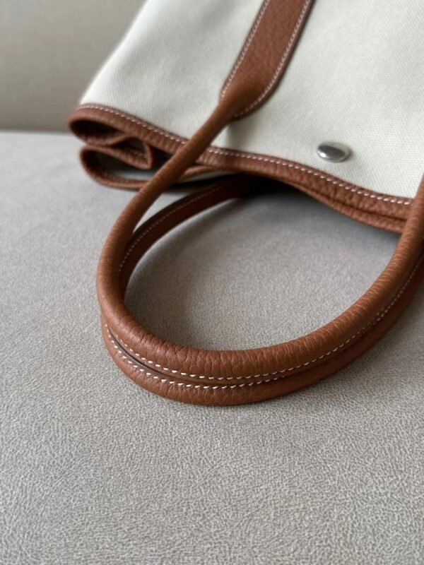 Hermès Garden party Ne Leather & Canvas Light Grey & CK37 Golden Brown Silver Hardware 30cm Full Handmade