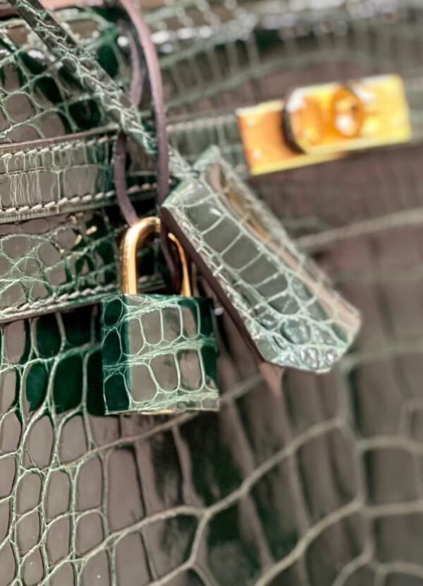 Hermes Kelly Shiny Alligator crocodile CK67 Deep Green Gold Hardware 25cm Full Handmade