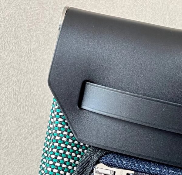 95afa85d87b2151 Hermes Herbag Barenia & Canvas Green blue white knit Black & Deep Blue Silver Hardware 31cm Full Handmade