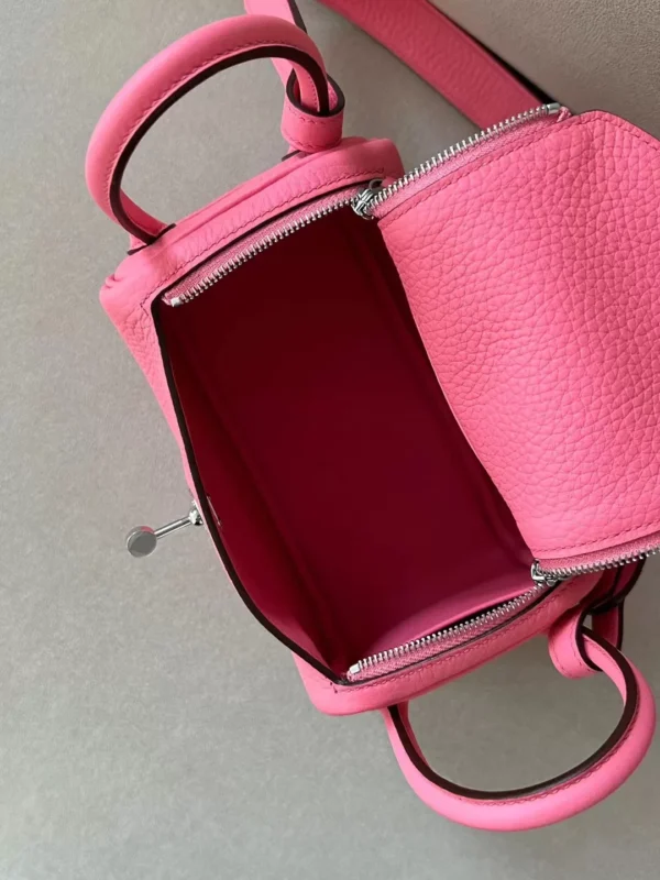 Hermès mini Lindy clemence U5 lipstick pink Silver Hardware 19cm Full Handmade