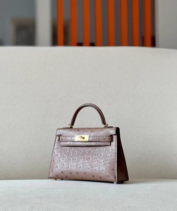 Hermes Mini Kelly Ostrich Khaki Gold Hardware 19cm Full Handmade