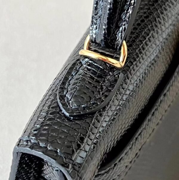 Hermès mini Kelly Lizard CK89 Black Gold Hardware 19cm Full Handmade