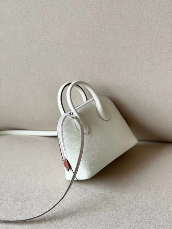 Hermès Mini Bolide Evercolor 0T Mushroom white & CK37 Golden Brown & 09 Purple Silver Hardware 18cm Full Handmade
