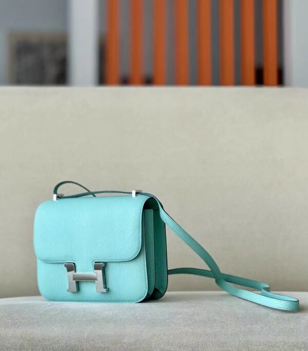 Hermes Constance Chevre 7v Candy Blue Silver Hardware 18cm Full Handmade