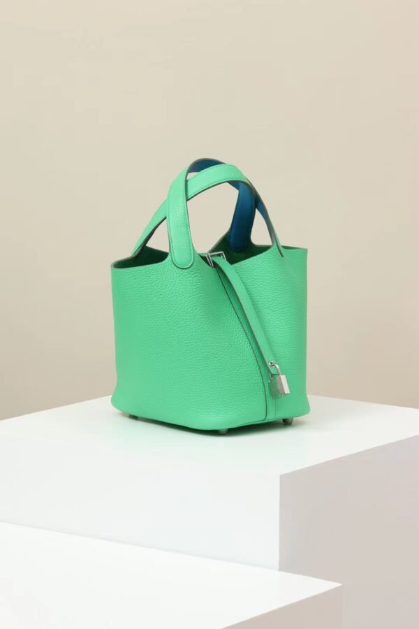 98ce09a76d47f8d GPC Mode Picotin TC Leathrer OZ Fresh Green Silver Hardware 18cm Full Handmade