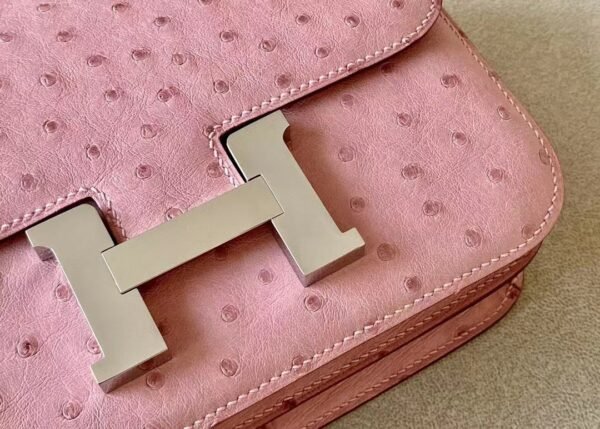 Hermes Constance South Africa Ostrich 94 ceramic pink Silver Hardware 18cm Full Handmade