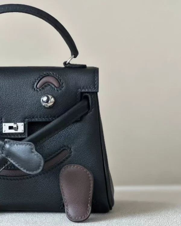 Hermès Kelly dolly Swift CK89 Black & 4A Coffee Silver Hardware 16cm Full Handmade