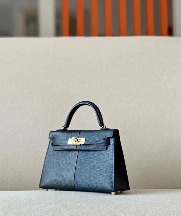 Hermes Mini Kelly Epsom CK89 Black & 2Z Deep Blue & K1 garnet red Gold Hardware 19cm Full Handmade